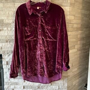 Anthropologie Pilcro Womens Crushed Velvet pink Button Down Top Size M